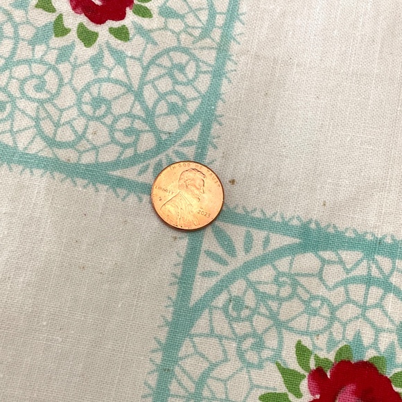 Vintage Aqua Red Printed Floral Cotton Tablecloth Six Napkins Set READ PLEASE - Picture 9 of 15